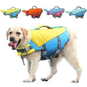 Dog Life Jacket with Removable Front Float & Handle, Adjustable Vest, Yellow, XL